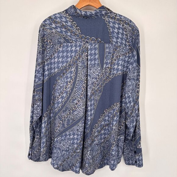 Chicos 3 Womens Button-Down Long Sleeve Shirt Size XL Blue Geometric satin - Picture 10 of 12